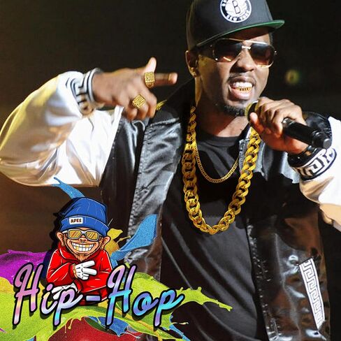 LOYALLOOK 80s 90s Hip Hop Costumes Outfit for Men Women Fake Gold Chain Necklace Money Chain Dollar Sign Gold Kanji Ring Old School Rapper Teeth Grillz Rapper Accessories Set Halloween in Saudi Arabia