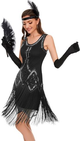 Womens Flapper Dresses 1920s Sequin Fringed Great Gatsby Dress with 20s Accessories Set in Saudi Arabia