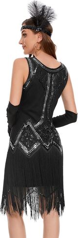Womens Flapper Dresses 1920s Sequin Fringed Great Gatsby Dress with 20s Accessories Set in Saudi Arabia