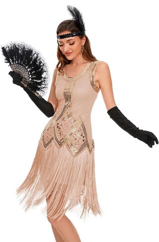 Womens Flapper Dresses 1920s Sequin Fringed Great Gatsby Dress with 20s Accessories Set in Saudi Arabia