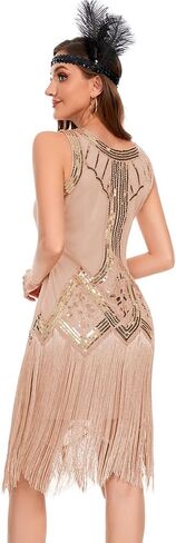 Womens Flapper Dresses 1920s Sequin Fringed Great Gatsby Dress with 20s Accessories Set in Saudi Arabia