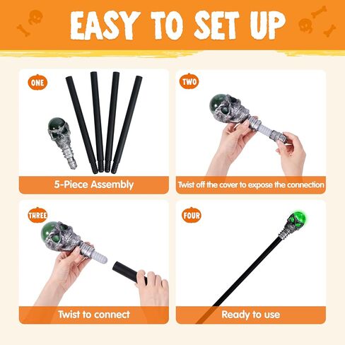 Spooktacular Creations Halloween Skull Ball Staff Vintage Cane, Magic Walking Cane Prop Stick Accessory for Halloween Party Pretend Play Costume, Halloween Dress Up in Saudi Arabia