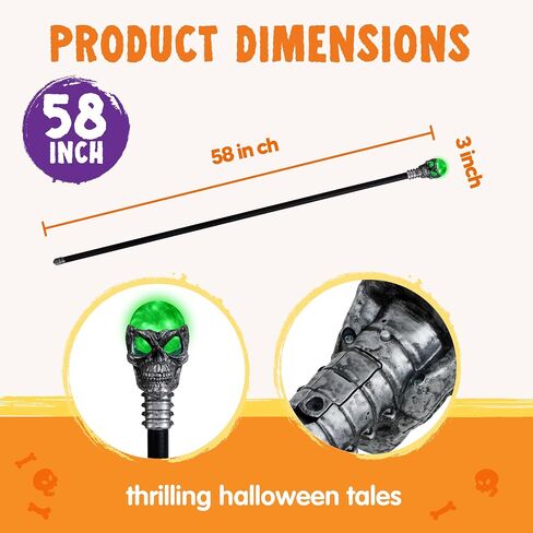 Spooktacular Creations Halloween Skull Ball Staff Vintage Cane, Magic Walking Cane Prop Stick Accessory for Halloween Party Pretend Play Costume, Halloween Dress Up in Saudi Arabia