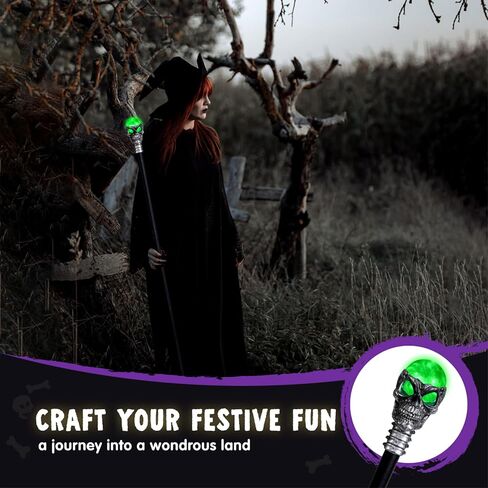 Spooktacular Creations Halloween Skull Ball Staff Vintage Cane, Magic Walking Cane Prop Stick Accessory for Halloween Party Pretend Play Costume, Halloween Dress Up in Saudi Arabia
