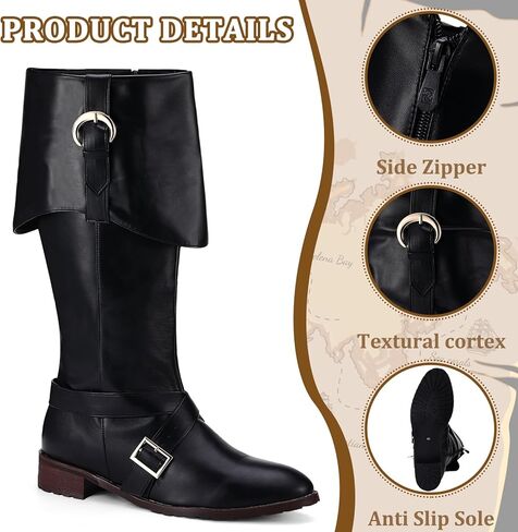 Jiuguva Caribbean Pirate Costume Boots Halloween Renaissance Medieval Leather Long Boots for Men Women Riding Cosplay in Kuwait