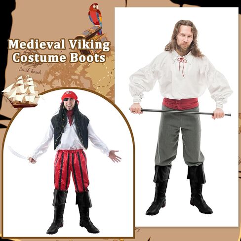 Jiuguva Caribbean Pirate Costume Boots Halloween Renaissance Medieval Leather Long Boots for Men Women Riding Cosplay in Kuwait