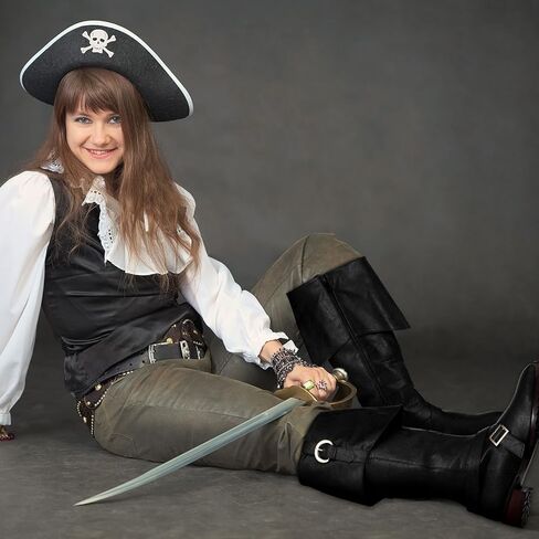 Jiuguva Caribbean Pirate Costume Boots Halloween Renaissance Medieval Leather Long Boots for Men Women Riding Cosplay in Kuwait