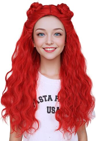 ColorGround Long Straight Hot Pink Cosplay Wig with 2 Ponytails for Halloween Party Costume (Hot Pink) in Saudi Arabia