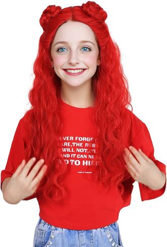 ColorGround Long Straight Hot Pink Cosplay Wig with 2 Ponytails for Halloween Party Costume (Hot Pink) in Saudi Arabia