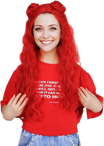 ColorGround Long Straight Hot Pink Cosplay Wig with 2 Ponytails for Halloween Party Costume (Hot Pink) in Saudi Arabia