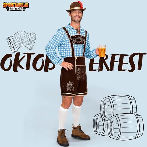 أزياء Spooktacular Creations البافارية لمهرجان أكتوبر، زي Lederhosens للرجال الألماني لحفلات الهالوين والبيرة in Saudi Arabia