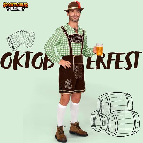 أزياء Spooktacular Creations البافارية لمهرجان أكتوبر، زي Lederhosens للرجال الألماني لحفلات الهالوين والبيرة in Saudi Arabia