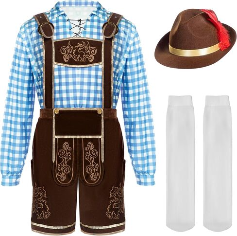 أزياء Spooktacular Creations البافارية لمهرجان أكتوبر، زي Lederhosens للرجال الألماني لحفلات الهالوين والبيرة in Saudi Arabia