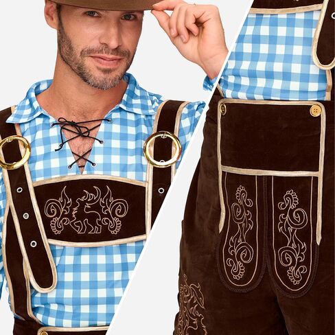 أزياء Spooktacular Creations البافارية لمهرجان أكتوبر، زي Lederhosens للرجال الألماني لحفلات الهالوين والبيرة in Saudi Arabia