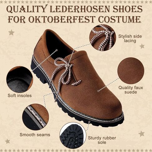 Cuffbow Lederhosen أحذية للرجال مهرجان أكتوبر زي الأحذية أصيلة الألمانية Lederhosen الجلد المدبوغ أحذية من الجلد البني حذاء كاجوال in Saudi Arabia