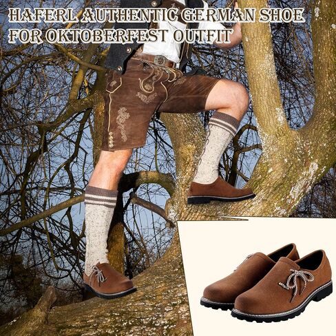 Cuffbow Lederhosen أحذية للرجال مهرجان أكتوبر زي الأحذية أصيلة الألمانية Lederhosen الجلد المدبوغ أحذية من الجلد البني حذاء كاجوال in Saudi Arabia