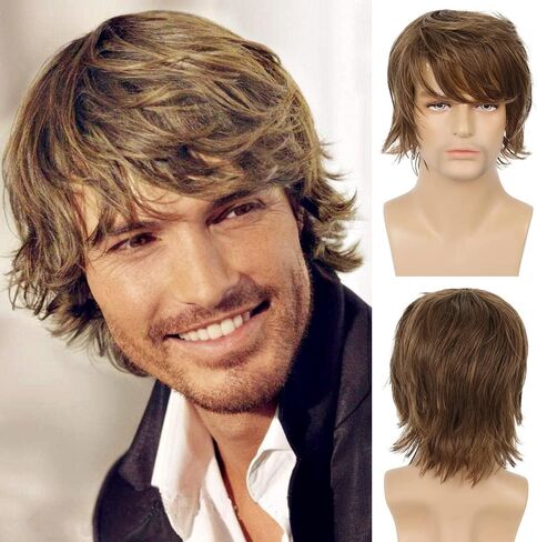 Mens Blonde Wig Short Layered Natural Fluffy Wig Synthetic Heat Resistant Halloween Cosplay Hair Wig in Kuwait