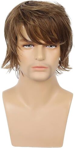 Mens Blonde Wig Short Layered Natural Fluffy Wig Synthetic Heat Resistant Halloween Cosplay Hair Wig in Kuwait