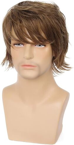 Mens Blonde Wig Short Layered Natural Fluffy Wig Synthetic Heat Resistant Halloween Cosplay Hair Wig in Kuwait