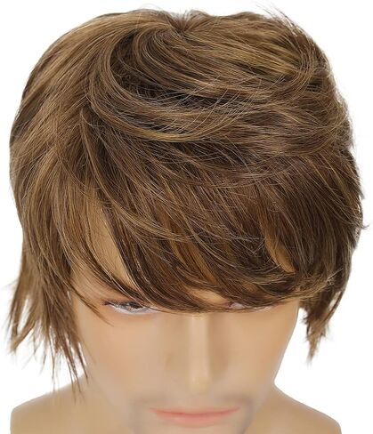 Mens Blonde Wig Short Layered Natural Fluffy Wig Synthetic Heat Resistant Halloween Cosplay Hair Wig in Kuwait