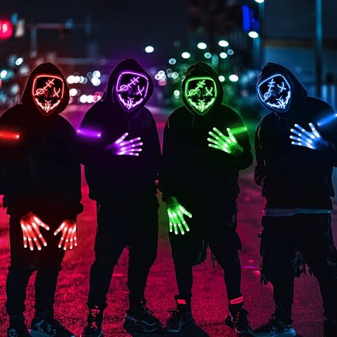 3 مجموعة من قناع الهالوين LED المضيء وقفازات قناع مخيف وشارات LED تتوهج في الظلام لحفلات الهالوين للأطفال البالغين in Saudi Arabia