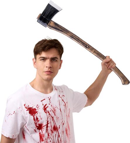 إبداعات Spooktacular 27 بوصة فأس إسفنجي واقعي للهالوين، أسلحة لعبة مخيفة، محاور ألعاب بلاستيكية وهمية للنساء والرجال أزياء الهالوين التنكرية للحفلات التنكرية ملحقات بني in Saudi Arabia