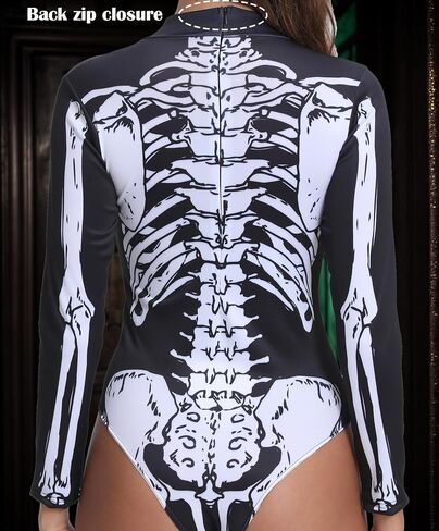 Halloween Skeleton Costume for Women Long Sleeve Slim Onesie Skeleton Cosplay Rave Outfit Bodysuit in Saudi Arabia