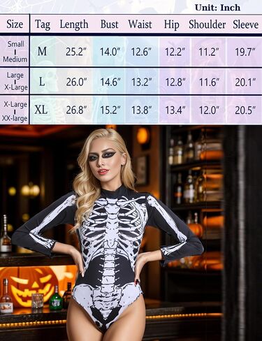 Halloween Skeleton Costume for Women Long Sleeve Slim Onesie Skeleton Cosplay Rave Outfit Bodysuit in Saudi Arabia