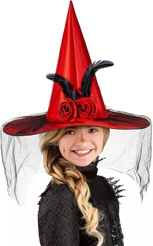 Nackiy Halloween Witch Hat for Women, Half Veil Fancy Dress Costume Accessory with Roses & Feathers for Cosplay Parties in Saudi Arabia