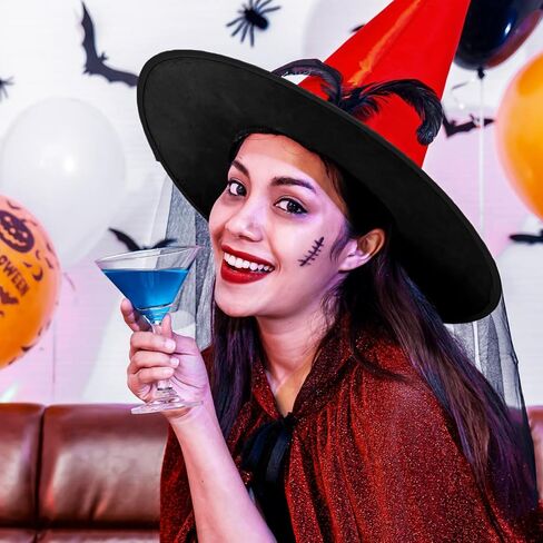 Nackiy Halloween Witch Hat for Women, Half Veil Fancy Dress Costume Accessory with Roses & Feathers for Cosplay Parties in Saudi Arabia
