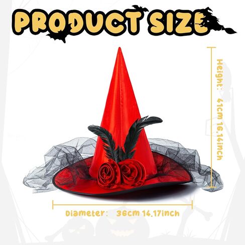 Nackiy Halloween Witch Hat for Women, Half Veil Fancy Dress Costume Accessory with Roses & Feathers for Cosplay Parties in Saudi Arabia