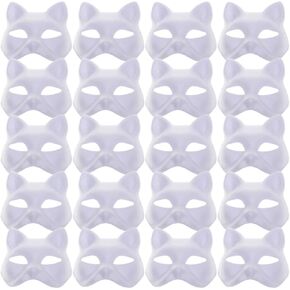 20Pcs Therian Mask Cat Fox Mask White Cat Mask to Paint Therian Cat Mask Halloween Mask Animal Mask for Party Costume