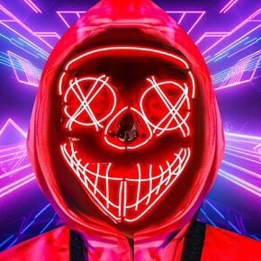 Halloween LED Mask Scary Purge Mask Adult Light Up Mask for Cosplay Halloween Costume Masquerade Parties Gift
