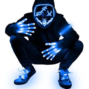 4 Set Halloween LED Mask Light Up Gloves Shoelaces Armbands Light Up Scary Mask Halloween Costume Cosplay Party for Adult Kid