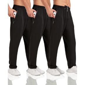 3 Pack Mens Athletic Pants with Zip Pockets Lightweight Sweatpants for Men Joggers Pants Quick Dry Workout Sweat Pants