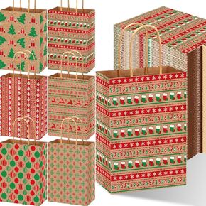 Fulmoon 120 Pieces Christmas Kraft Gift Bags Bulk Xmas Assorted Paper Gift Bags with Handle Holiday Christmas Gift Bags for Christmas Presents Xmas Party Favor Supplies Decor