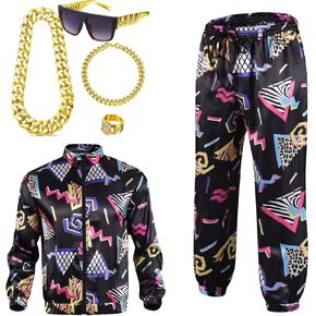6PCS Men's 80s Tracksuit Vintage Hip Hop Windbreaker 80s Disco Tracksuit 90s Shell Suit outfits for Party