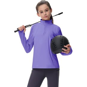 MoFiz Girls Fleece Long Sleeve Shirts Horse Riding Equestrian Thermal Shirt Fall Jacket Kids Half Zip Pullover Sweatshirts
