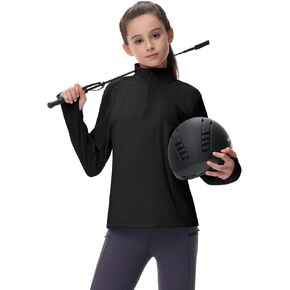 MoFiz Girls Fleece Long Sleeve Shirts Horse Riding Equestrian Thermal Shirt Fall Jacket Kids Half Zip Pullover Sweatshirts