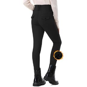 Kid's Fleece Lined Horse Riding Pants Winter Equestrian Breeches Girls Knee Patch Silicone Schooling Tights Pockets