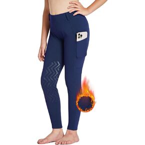 FitsT4 Sports Girls Fleece Horse Riding Pants Kids Winter Equestrian Breeches Schooling Tights with Pockets