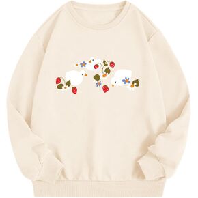 Cute Duck Sweatshirt for Teen Girls Women Strawberry Goose Graphic Crewneck Long Sleeve Shirt Hoodie Pullover Tops