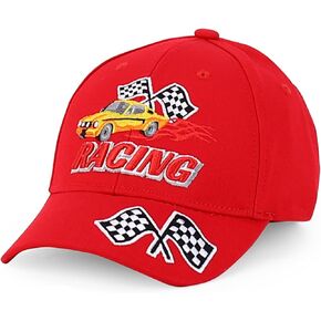 Trendy Apparel Shop Junior Kid Size Racing 3D Embroidered Flame Car Race Flag Baseball Cap
