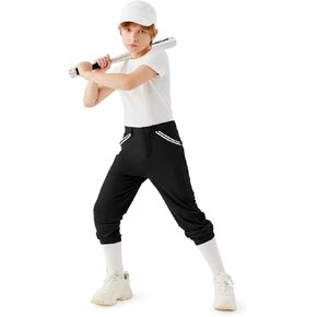 Haloumoning Boys Baseball Pants Kids Elastic Leg Tapered Joggers Softball Pants with Pockets 5-14 Years