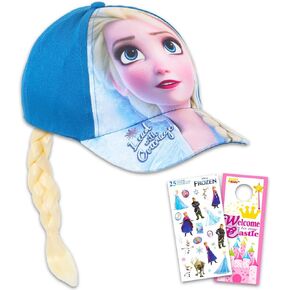 Frozen Hat for Girls - Elsa Hat Bundle with Frozen Baseball Cap with Elsa Braid Ponytail for Kids Plus Stickers, More | Frozen Baseball Hat for Girls, Kids
