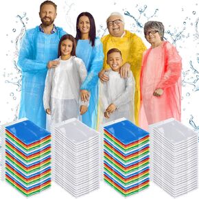 Handepo 100 Pack of Family Rain Ponchos Bulk, Disposable Plastic Adult and Kids Rain Ponchos with Hood Emergency Raincoat Poncho for Adult Kids