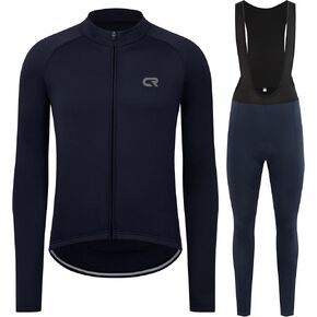 CR Winter Men's Cycling Jersey Thermal Fleece Bike Jersey Zipper Pocket + Bib Pants 4D Padded, Winter Cycling Clothing Set