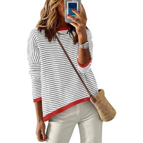ANRABESS Womens Sweaters Crewneck Long Sleeve Striped Color Block Casual Knitted Pullover 2023 Fall Fashion Tops