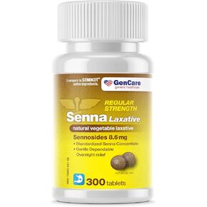 GenCare - Senna Laxatives (8.6mg Tablets) with Natural Sennosides (600 Tablets Per Bottle) | Value Pack Size for Bloating, Constipation, Gas & Irregularity Relief | Effective & Safe Overnight Formula