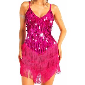 Nicute Salsa Latin Dance Dress Sequin Fringe Flapper Dress Tassel 1920s Vintage Tango Ballroom Dresses Costume for Women